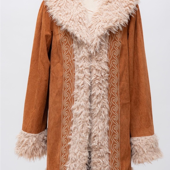 Rusty Dusty Teddy Lined Open Front Faux Suede Boho Long Jacket Sz Medium Womens - Picture 5 of 6